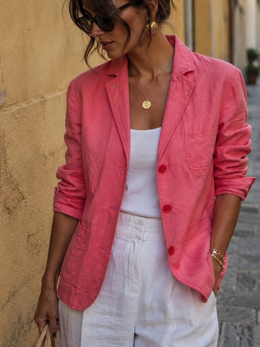 Olsen Europe Coral Pink Linen Cotton Blazer Jacket Size XL / 16